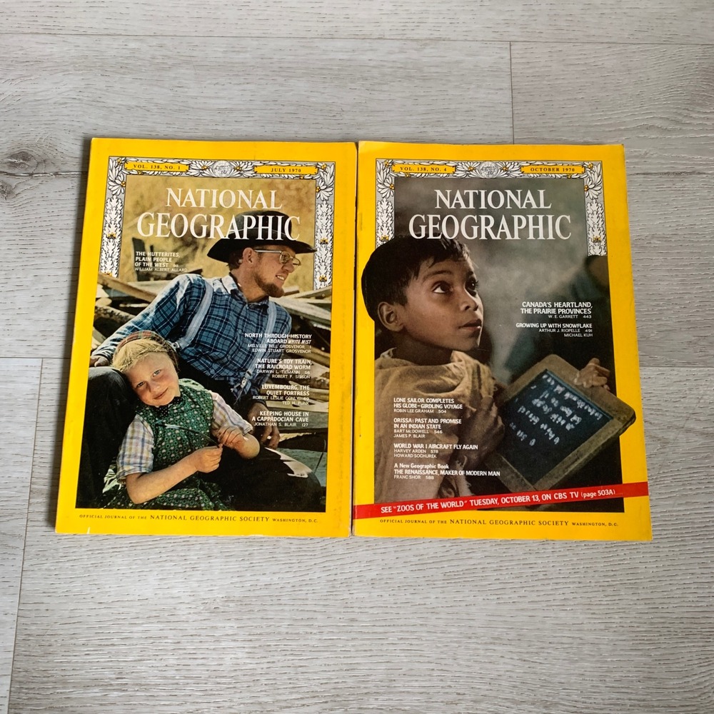 Vintage National Geographic Magazine July 1970 October 1970‎ Lot of 2 Vol 138